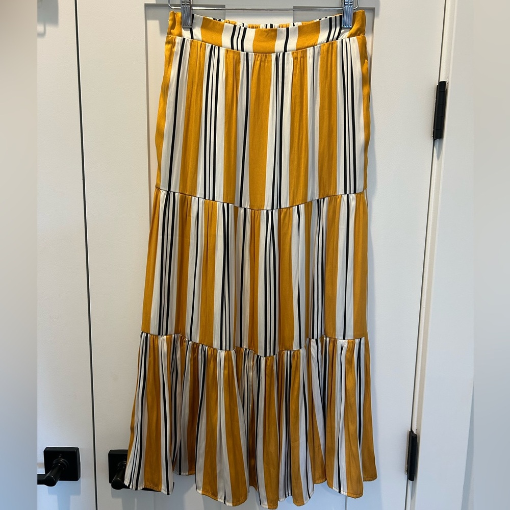 Nine West Silk Striped Midi Skirt